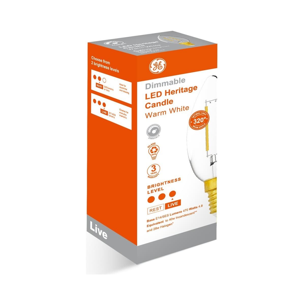 GE 4.8W Heritage Dimmable LED Candle SES Globe in Warm White-img-3