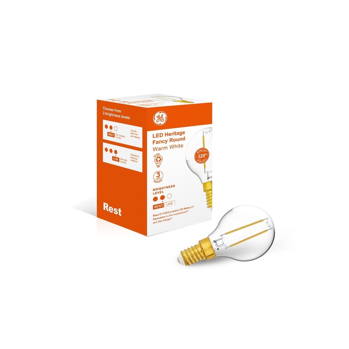 GE 2.5W Heritage LED Fancy SES Globe in Warm White