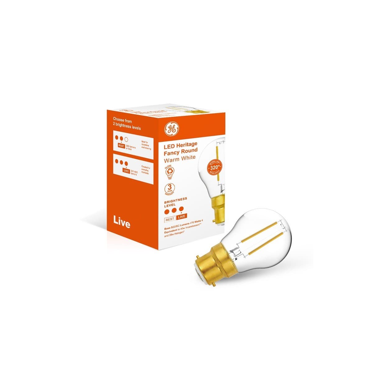 GE 4W Heritage LED Fancy BC Globe in Warm White