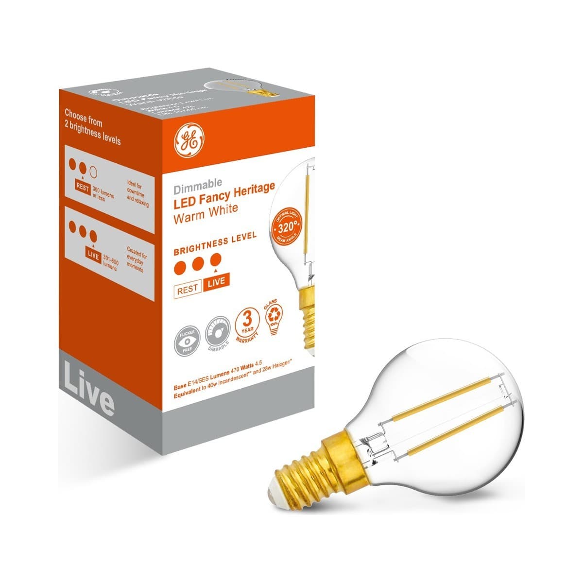 GE 4.5W Heritage Dimmable LED Fancy Round SES Globe in Warm White