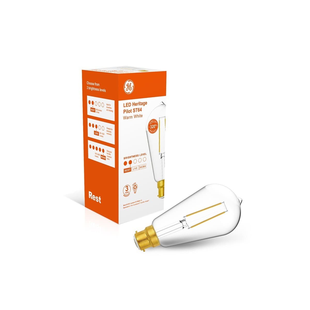 GE 4.6W Heritage LED Pilot BC Globe in Warm White