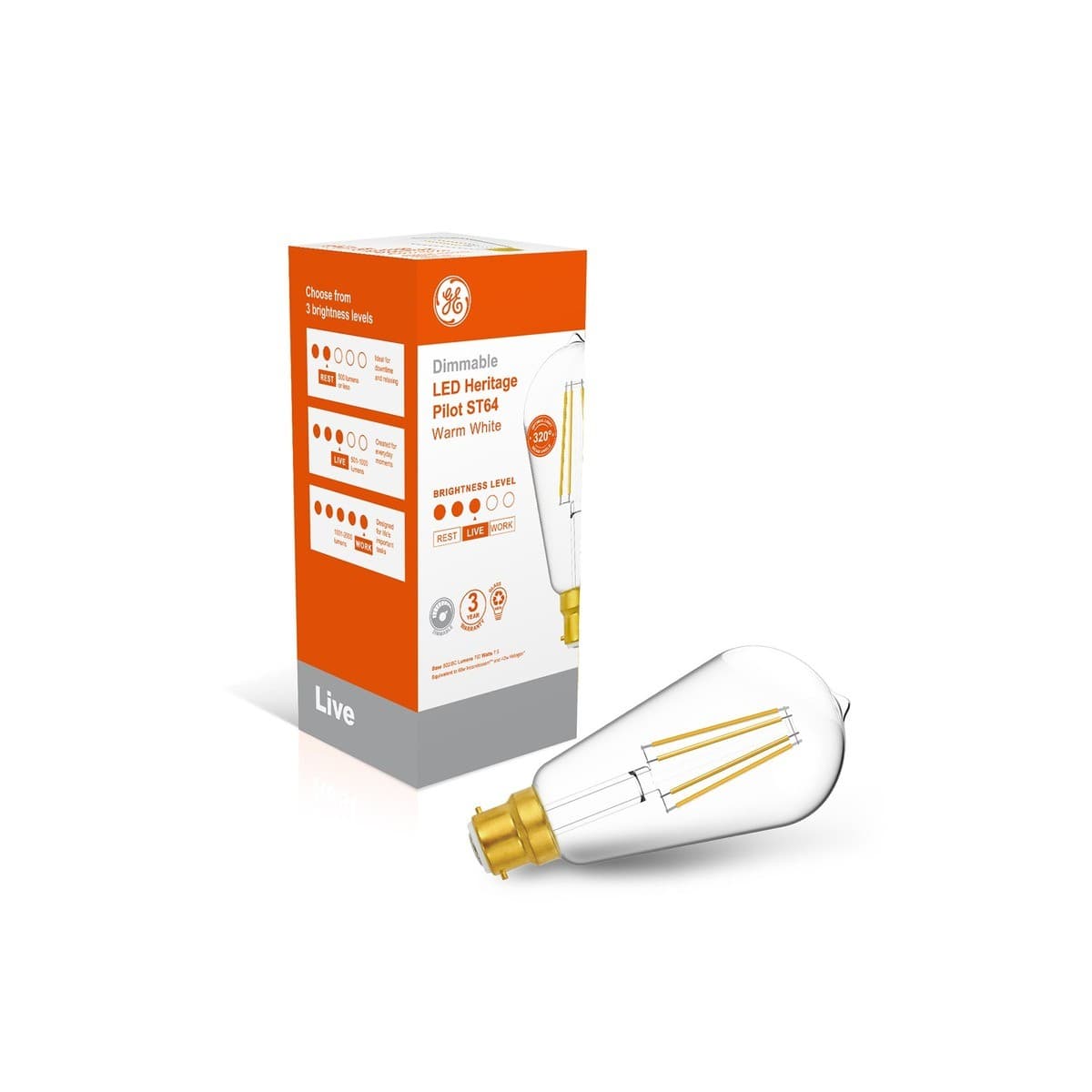GE 7.5W Heritage Dimmable LED Pilot BC Globe in Warm White-img-3