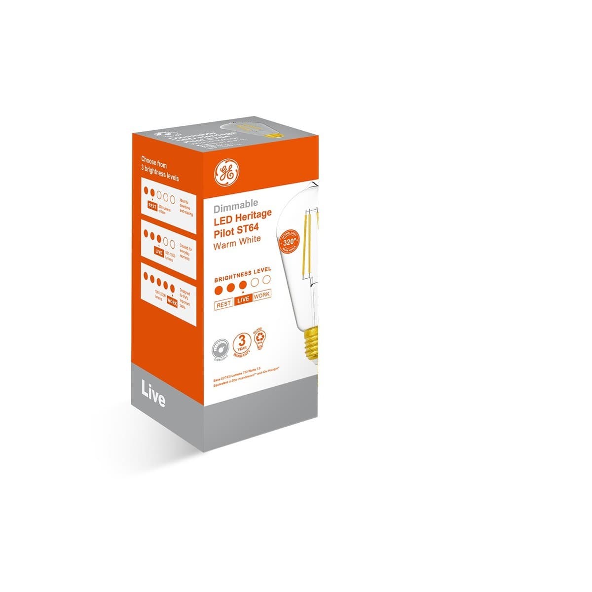 GE 7.5W Heritage Dimmable LED Pilot ES Globe in Warm White-img-2