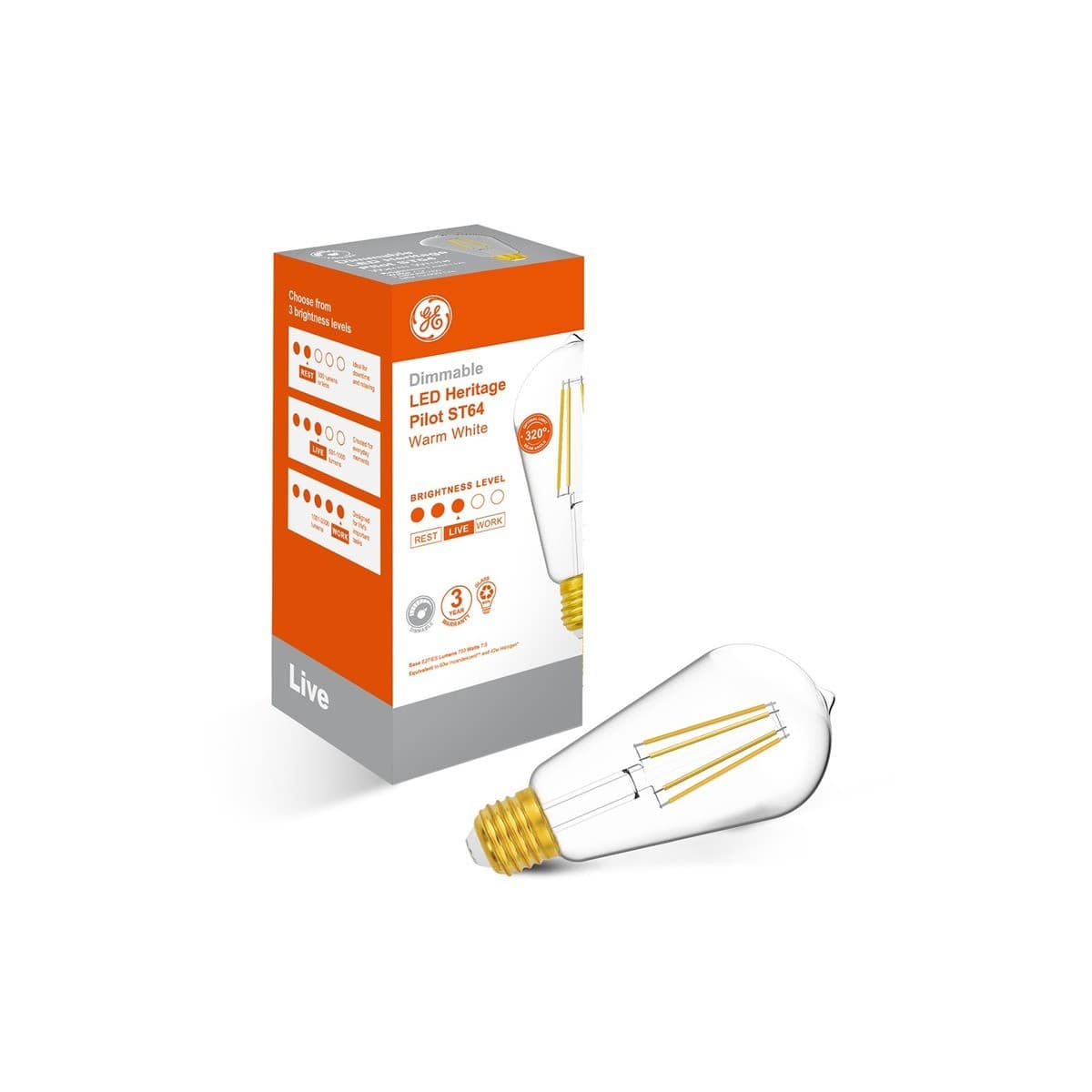 GE 7.5W Heritage Dimmable LED Pilot ES Globe in Warm White-img-3