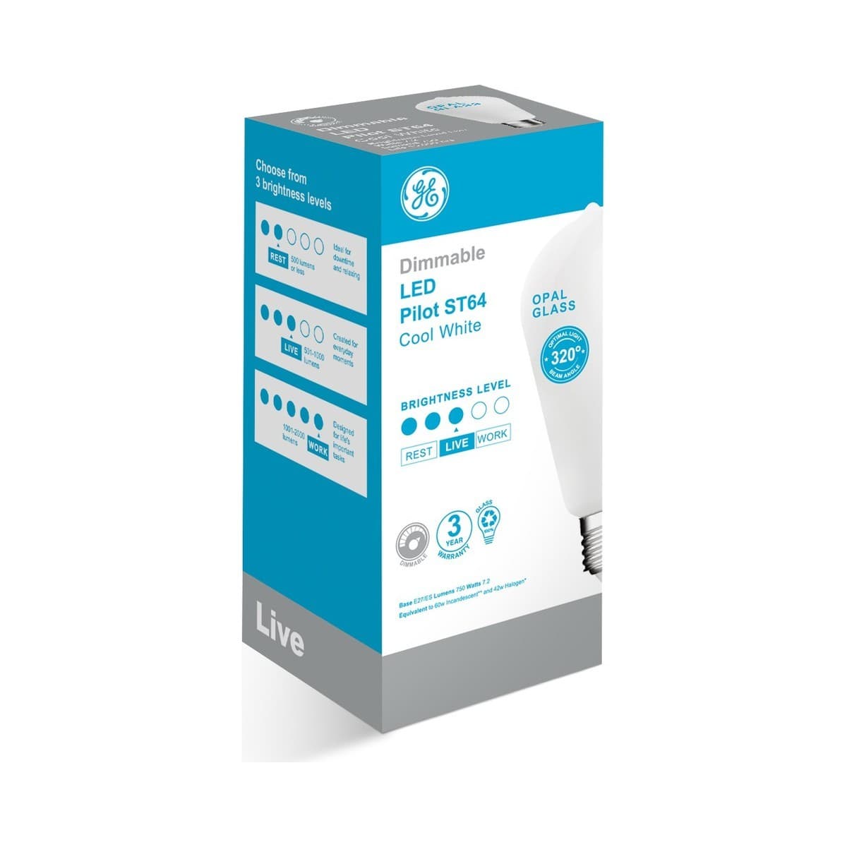 GE 7.5W Dimmable LED Opal Pilot ES Globe in Cool White-img-2