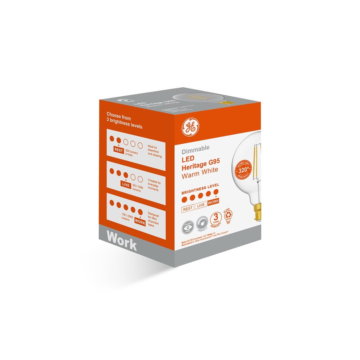 GE 12W Clear Dimmable LED G95 BC Globe in Warm White-img-2