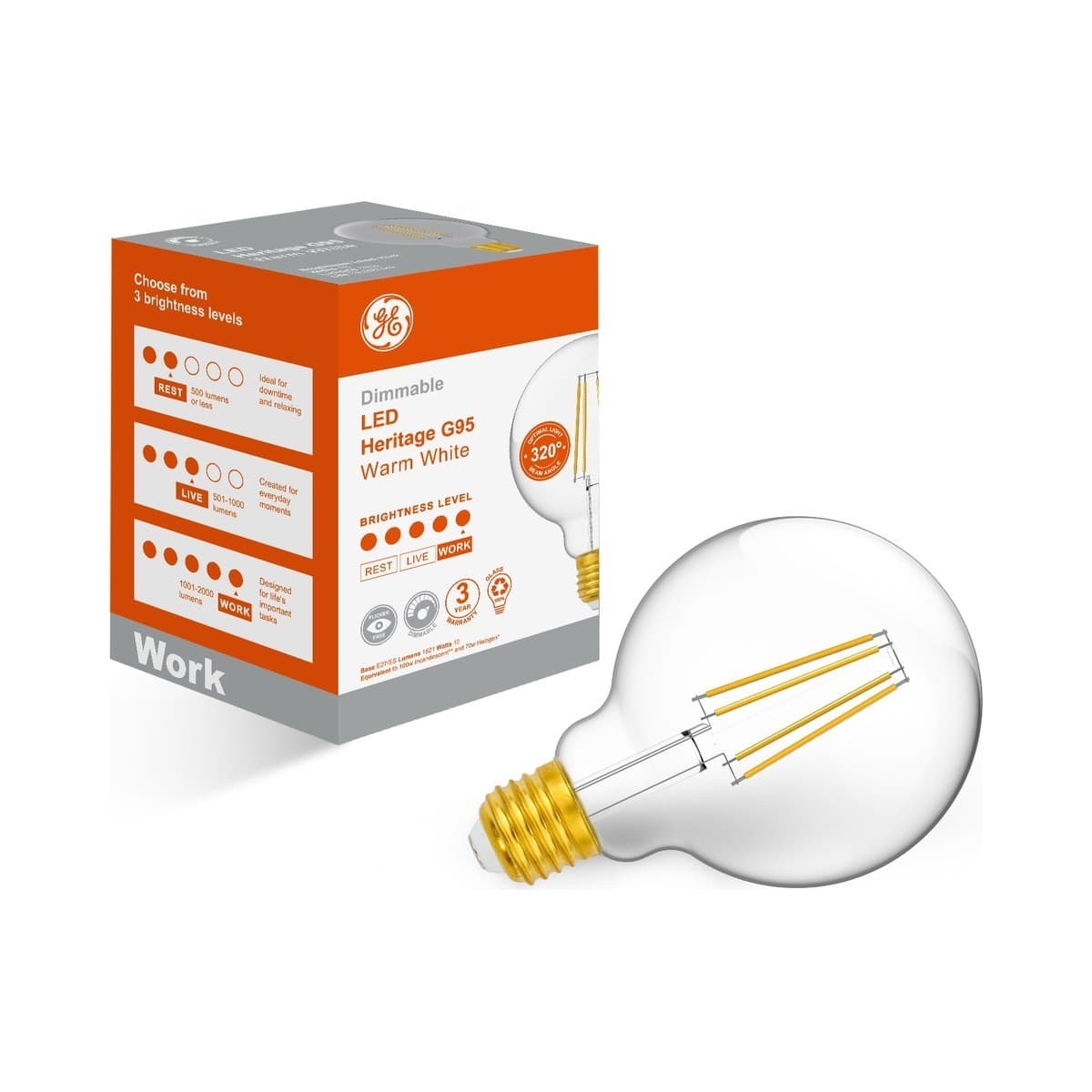 GE 12W Clear Dimmable LED G95 ES Globe in Warm White