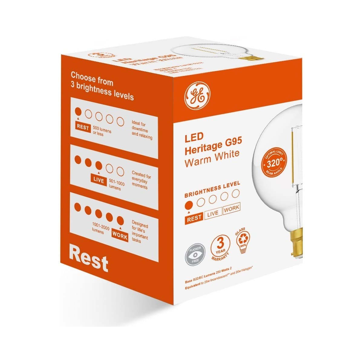GE 2W Clear LED G95 BC Globe in Warm White-img-2