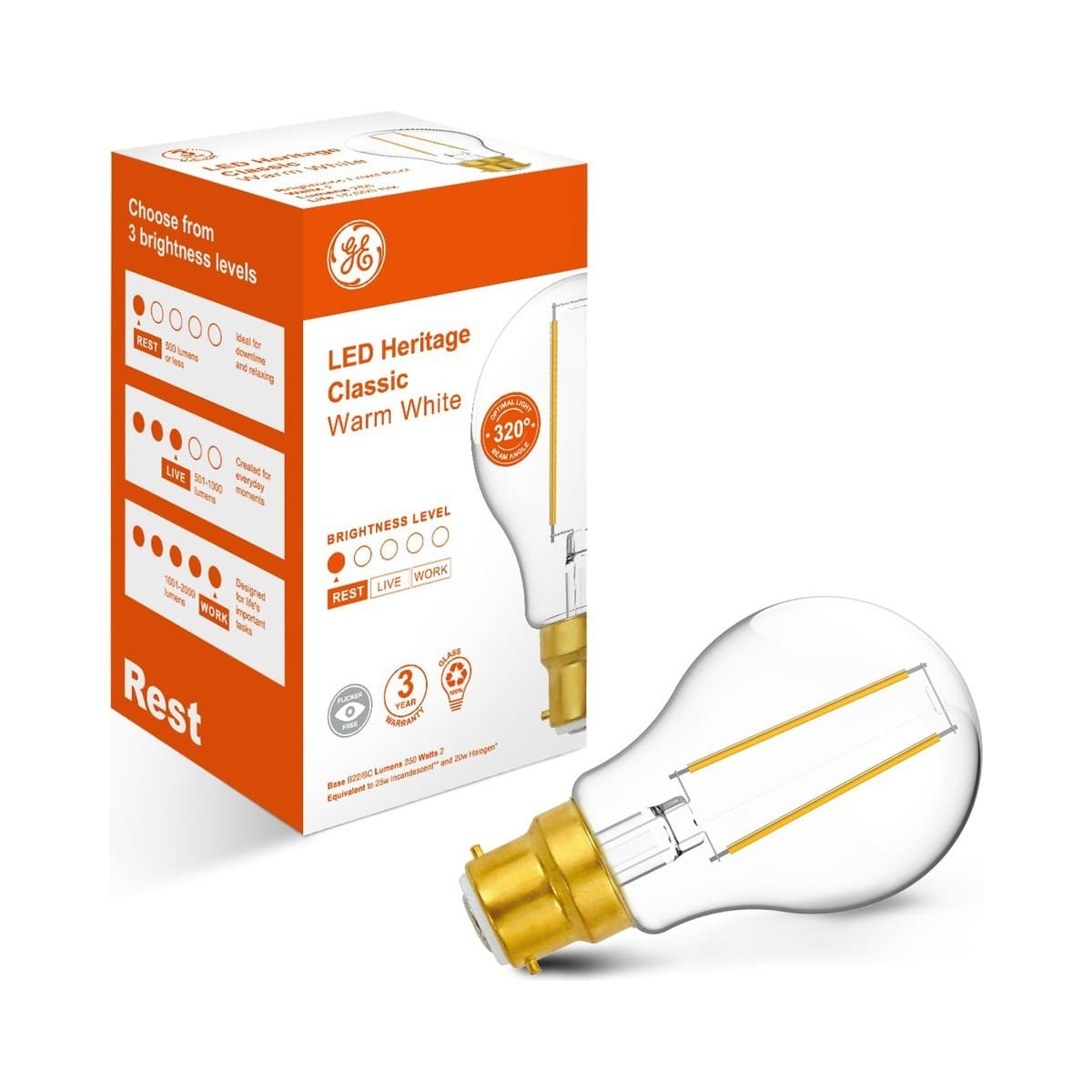 GE 2W Clear LED GLS BC Globe in Warm White-img-1