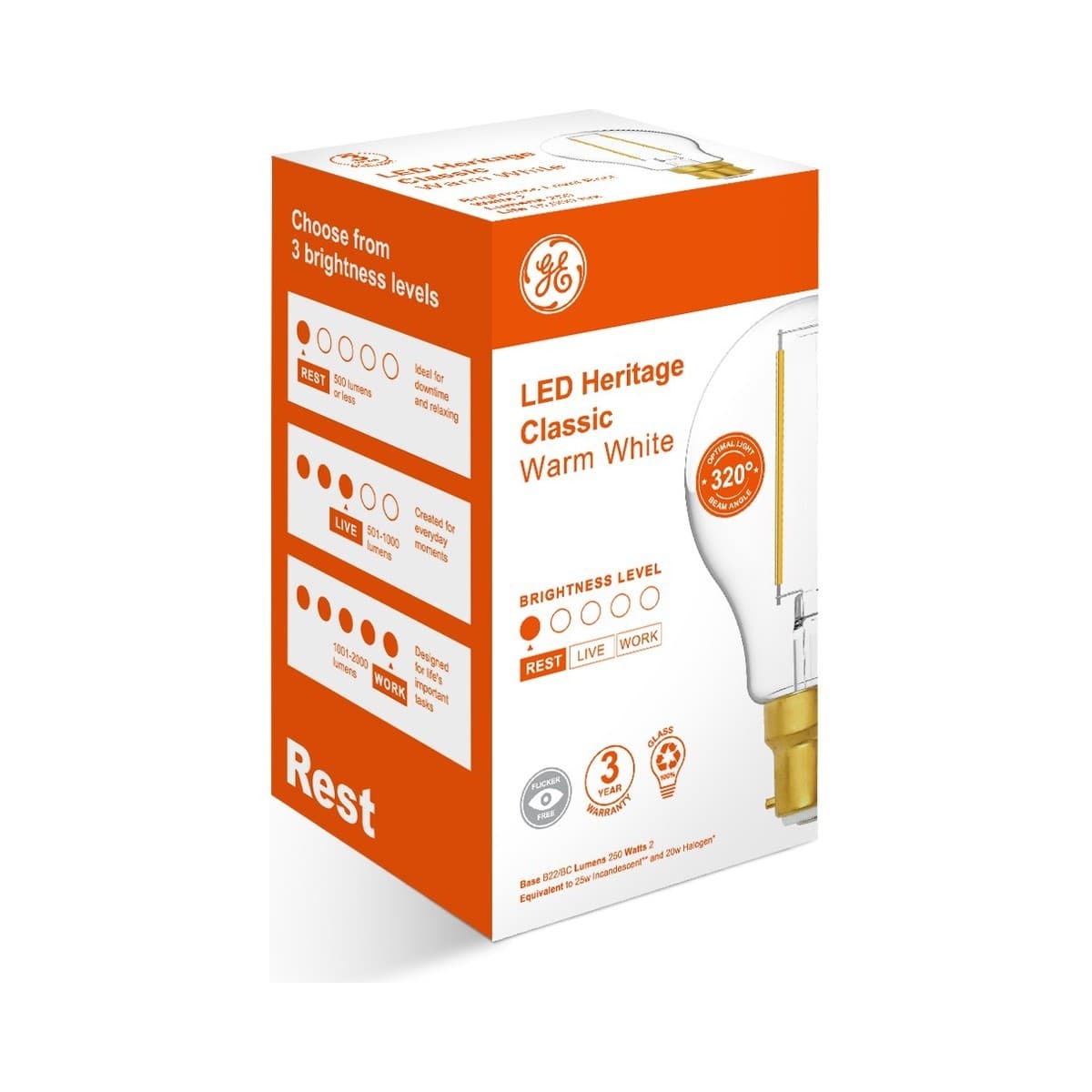 GE 2W Clear LED GLS BC Globe in Warm White-img-2