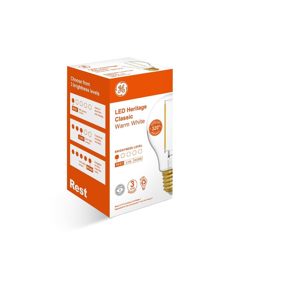 GE 2W Clear LED GLS ES Globe in Warm White-img-1