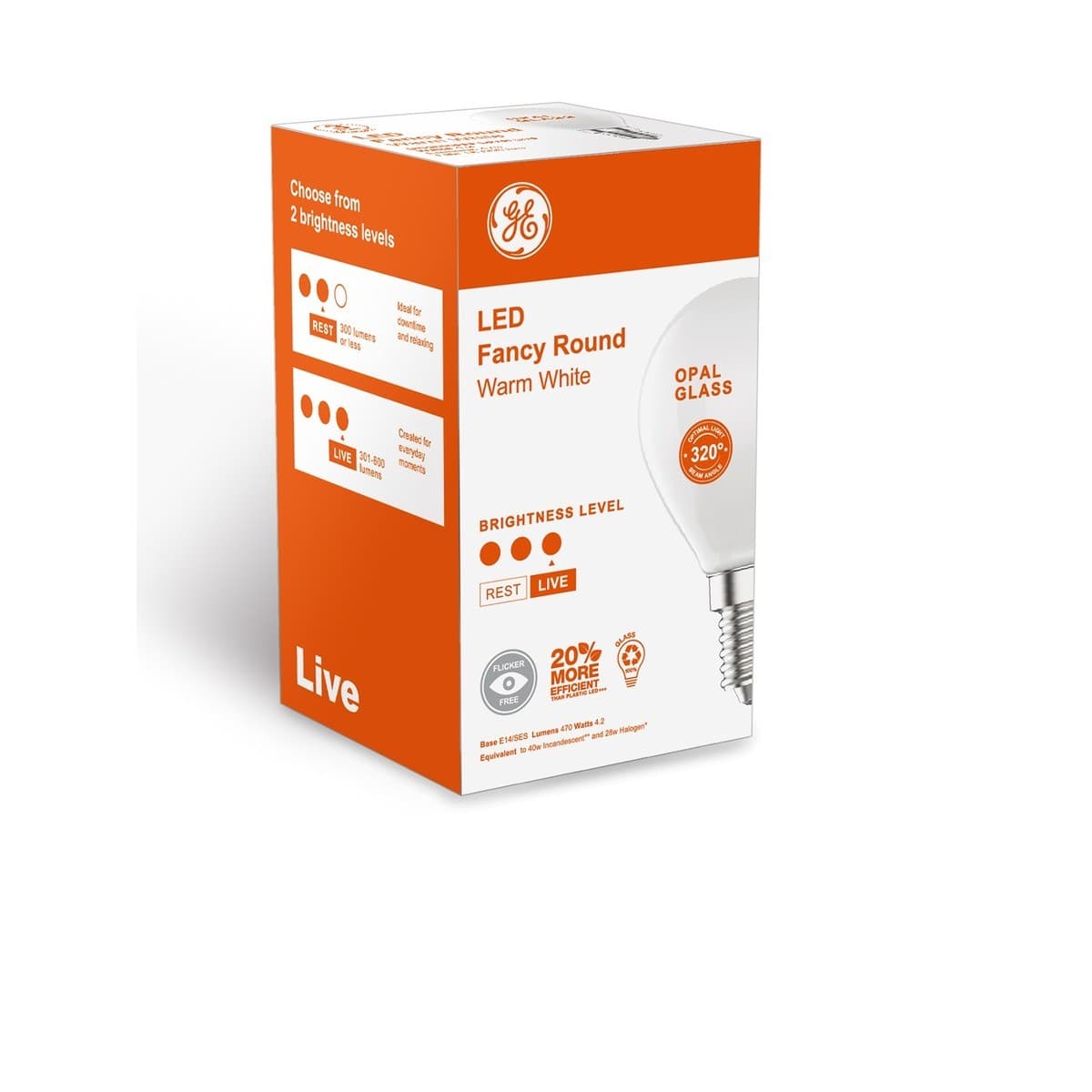 GE 4.2W LED Opal SES Fancy Round Warm White Globe-img-2