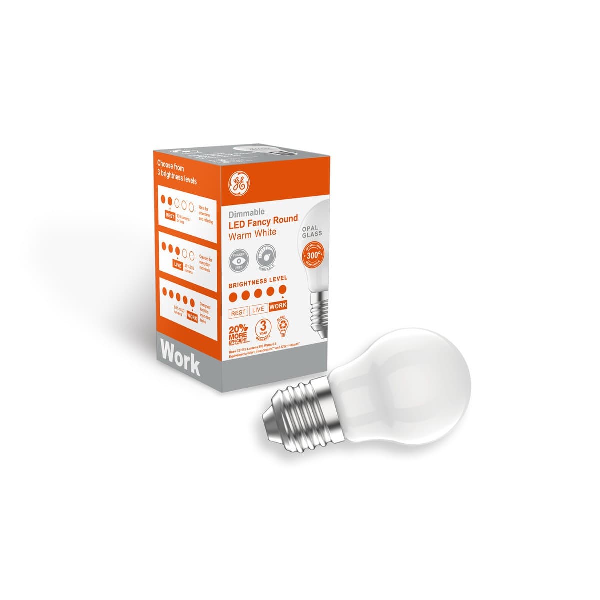 GE 6.5W LED Opal ES Dimmable Fancy Round Globe in Warm White-img-2