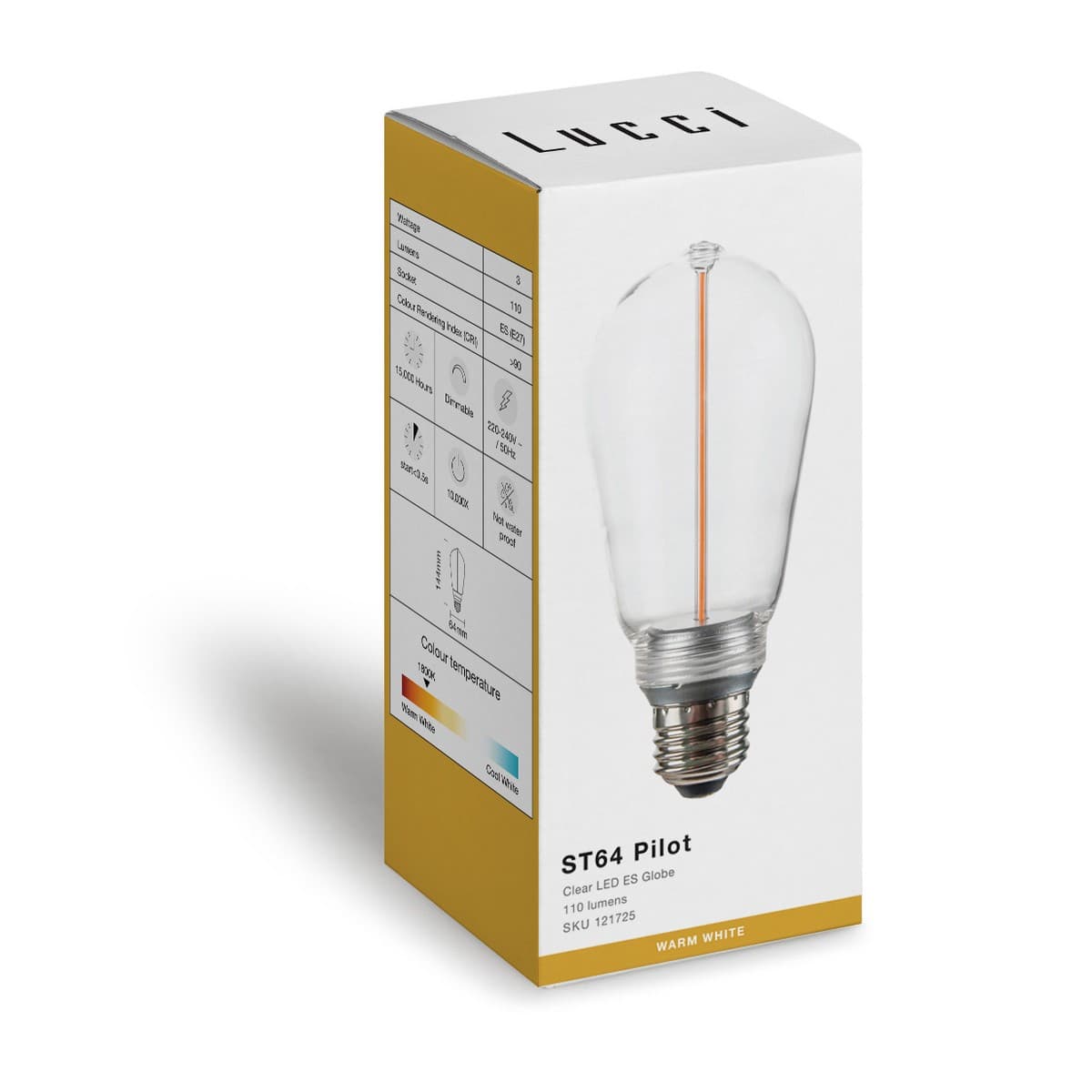 Lucci Sole 3W LED ST64 Pilot ES Globe with Clear Glass in Warm White-img-3