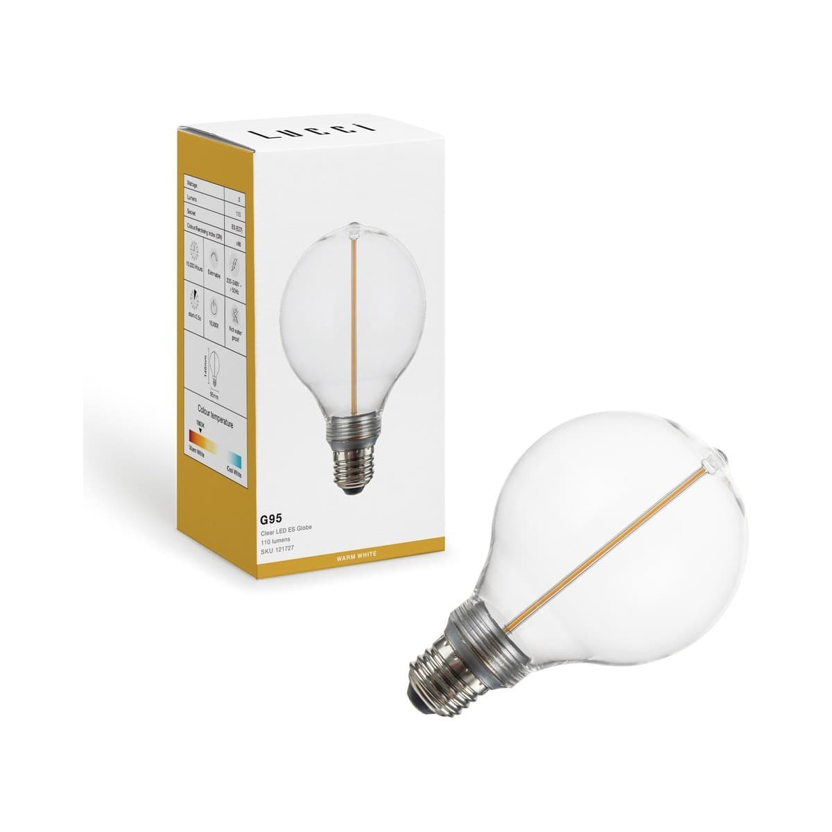 Lucci Sole 3W LED G95 ES Globe with Clear Glass in Warm White