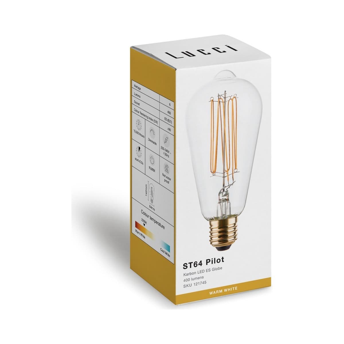 Lucci 6W LED Karbon ST64 Pilot ES Dimmable Globe with Clear Glass in Warm White-img-2