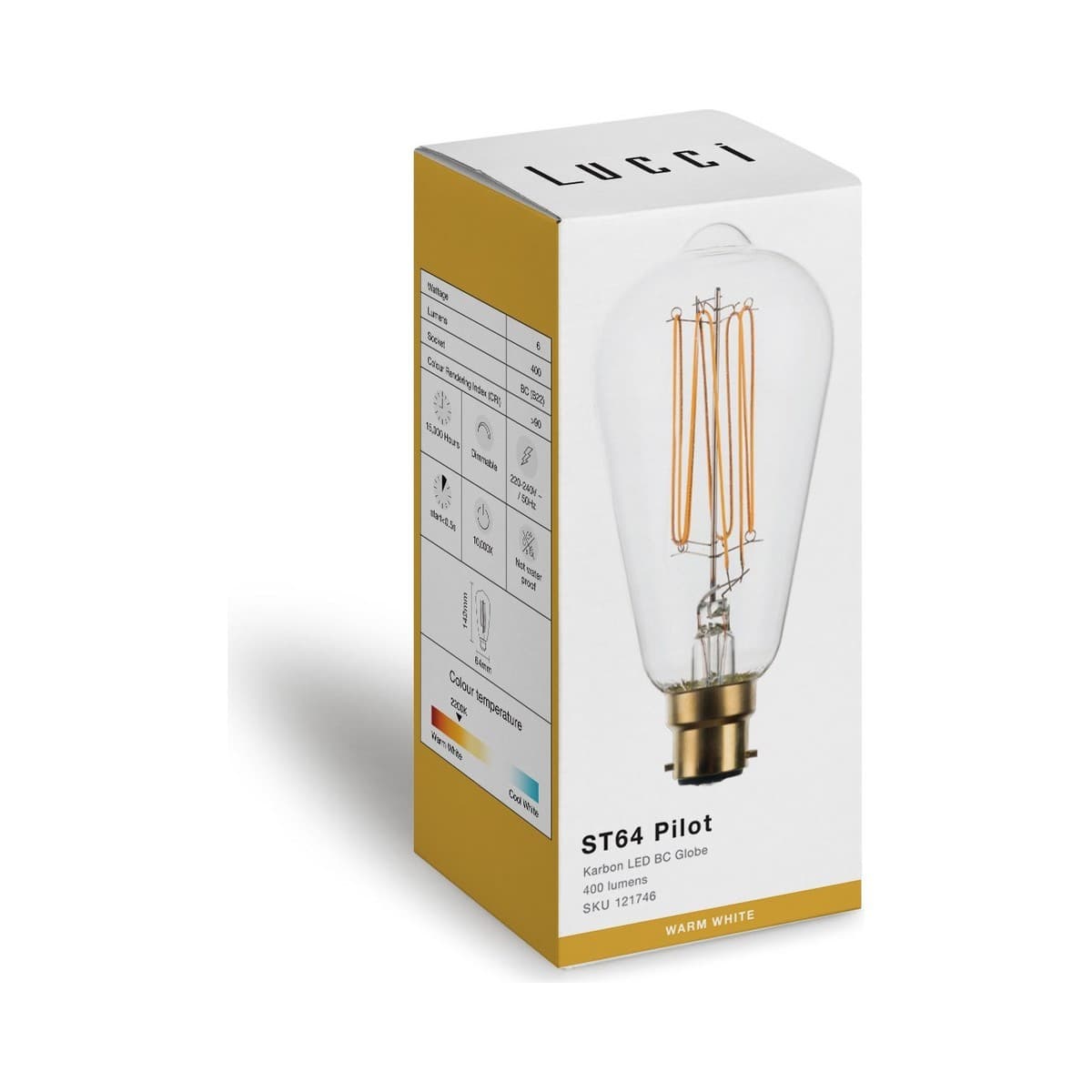 Lucci 6W LED Karbon ST64 Pilot BC Dimmable Globe with Clear Glass in Warm White