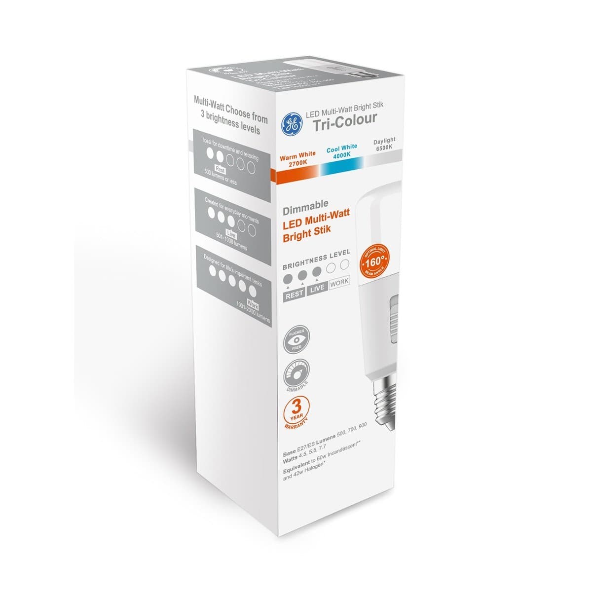 GE LED Bright Stik Multi-Watt Colour Switch CCT Dimmable ES Globe