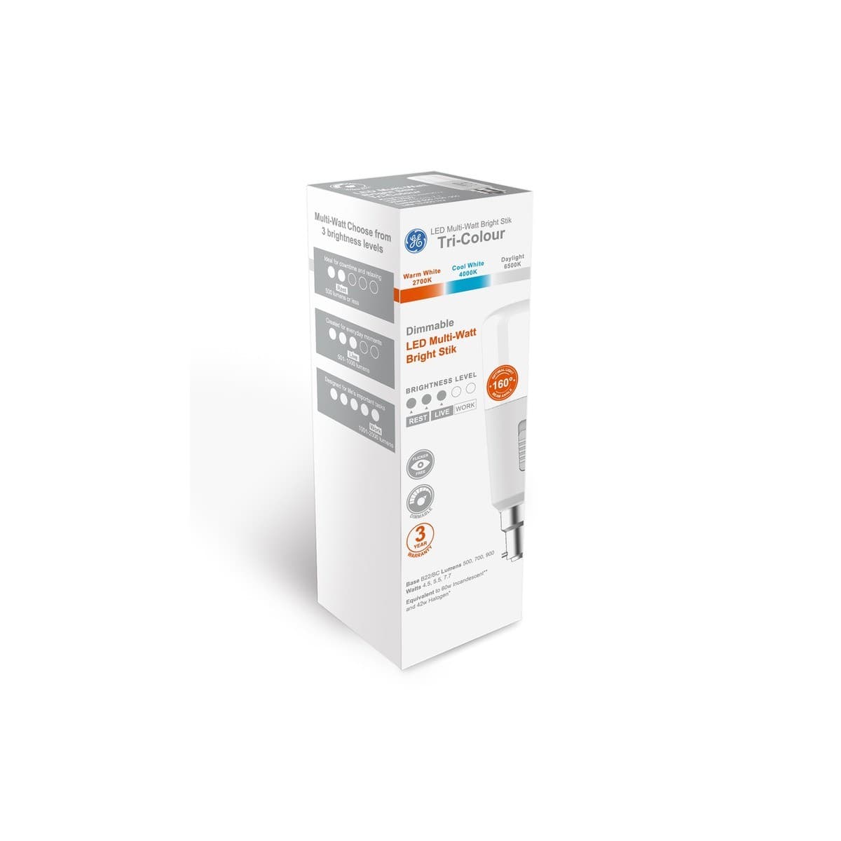 GE LED Bright Stik Multi-Watt Colour Switch CCT Dimmable BC Globe-img-2