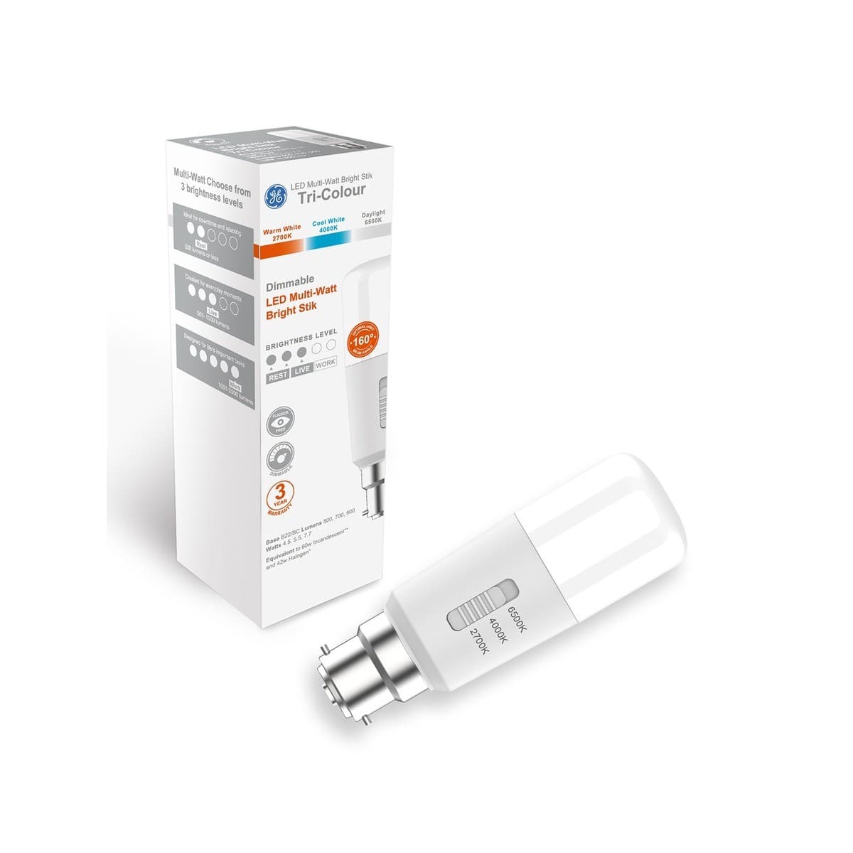 GE LED Bright Stik Multi-Watt Colour Switch CCT Dimmable BC Globe-img-3