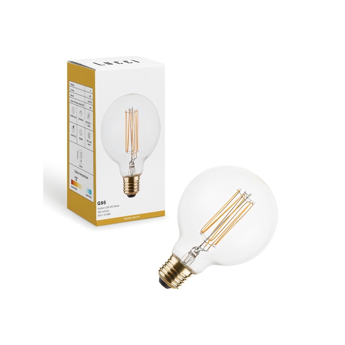 Lucci 6W LED Karbon G95 ES Dimmable Globe with Clear Glass in Warm White