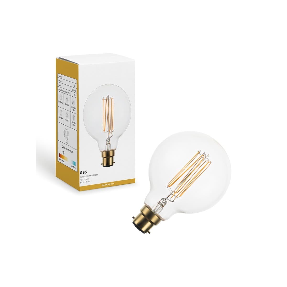 Lucci 6W LED Karbon G95 BC Dimmable Globe with Clear Glass in Warm White-img-1