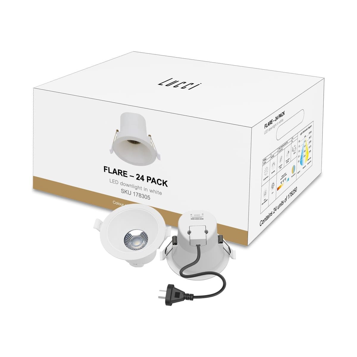 Flare 24 Pack LED Recessed Tri Colour Cut Out 90mm Downlight in White-img-1