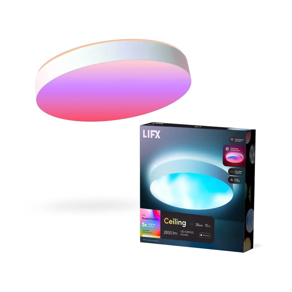 LIFX SuperColour 380mm Smart LED Flush Mount with RGB + Full White Spectrum in White-img-1
