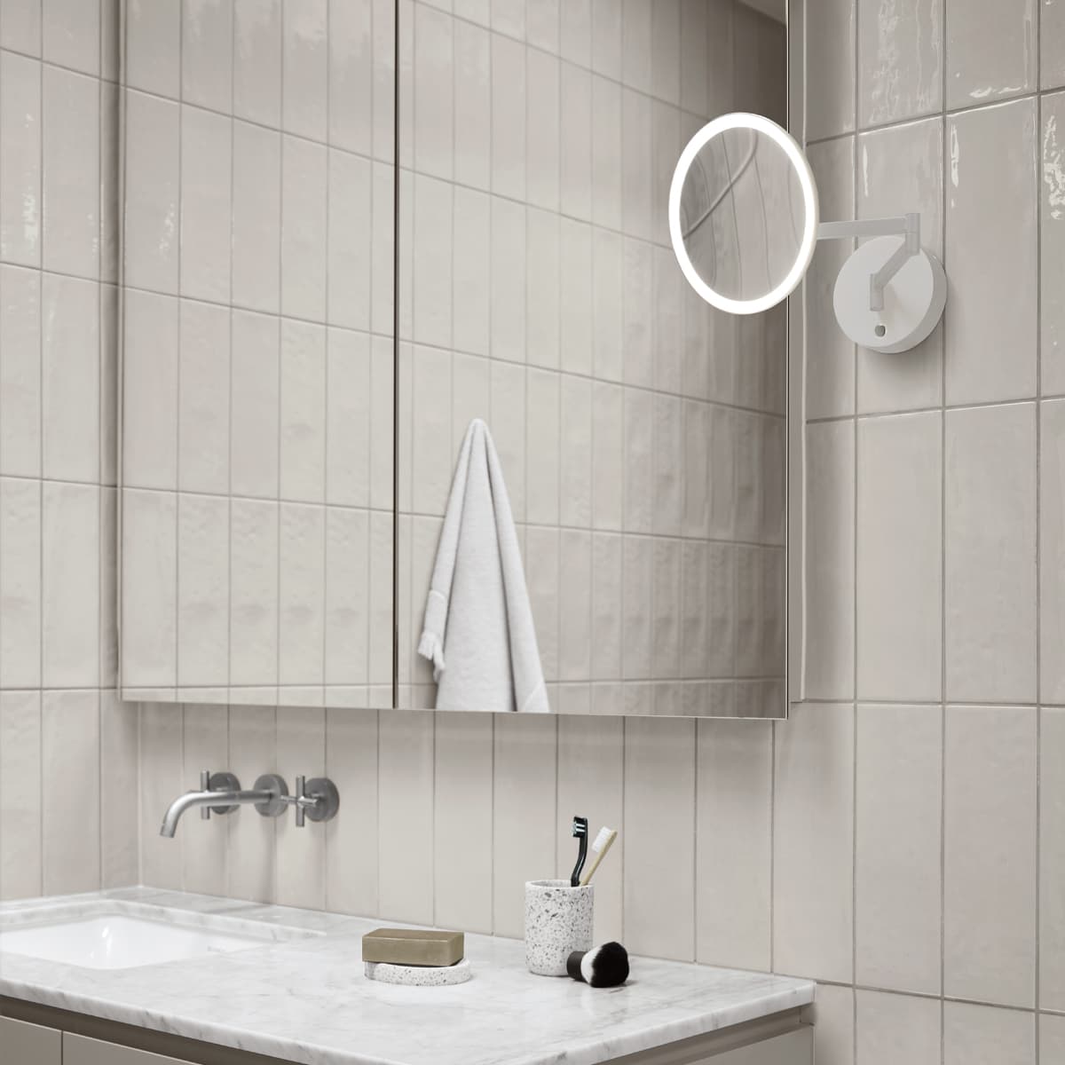 Reflextion LED Swing Arm Vanity Mirror in White-img-2