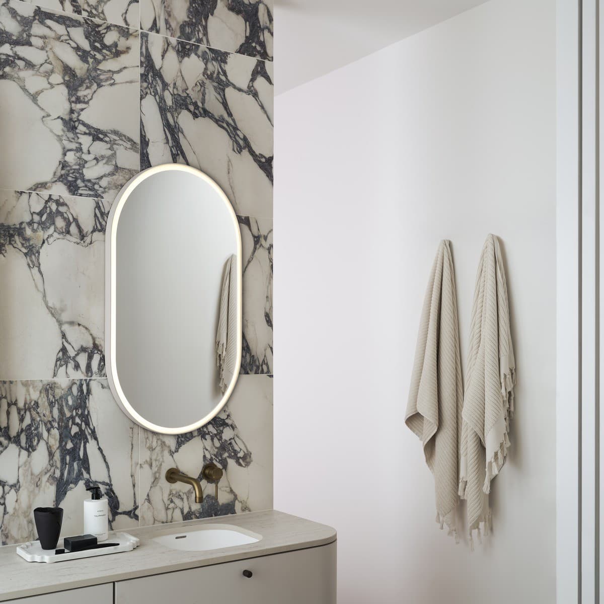 Contour LED Colour-Shifting Oval Mirror in White-img-2