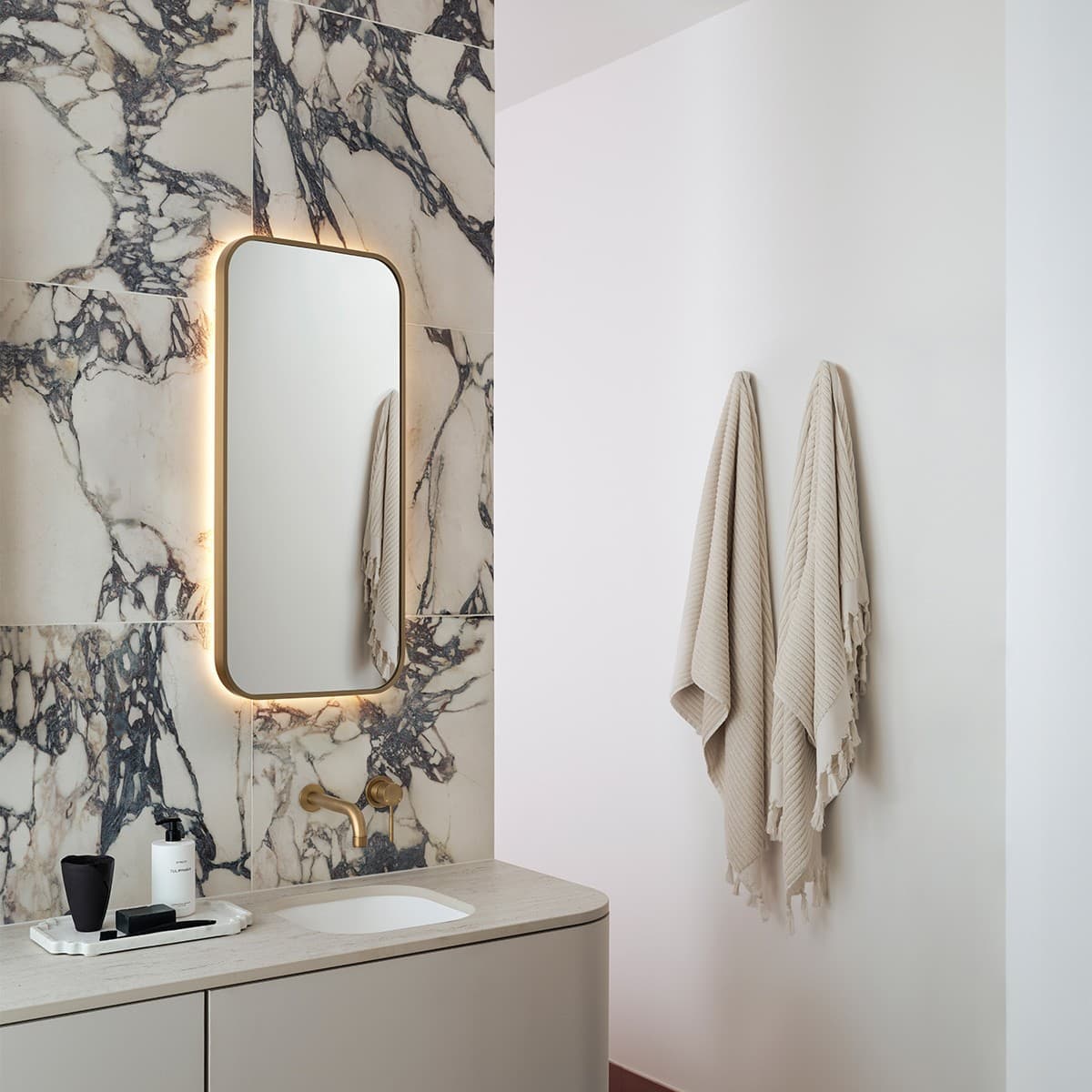 Contour Rectangle Mirror Frame Only in Aged Brass-img-4