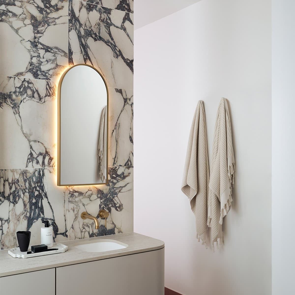 Contour Arch Mirror Frame Only in Aged Brass-img-3