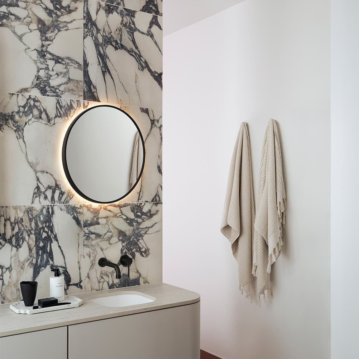 Contour Round LED Backlit Mirror in White-img-2