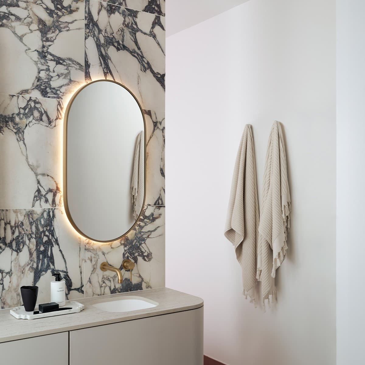 Contour Oval LED Backlit Mirror in White-img-7