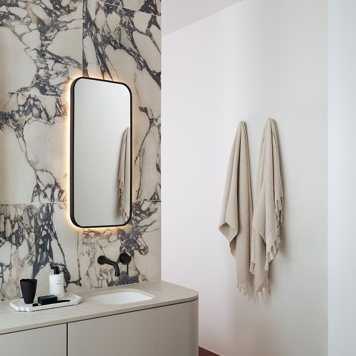 Contour Rectangle LED Backlit Mirror in White-img-2
