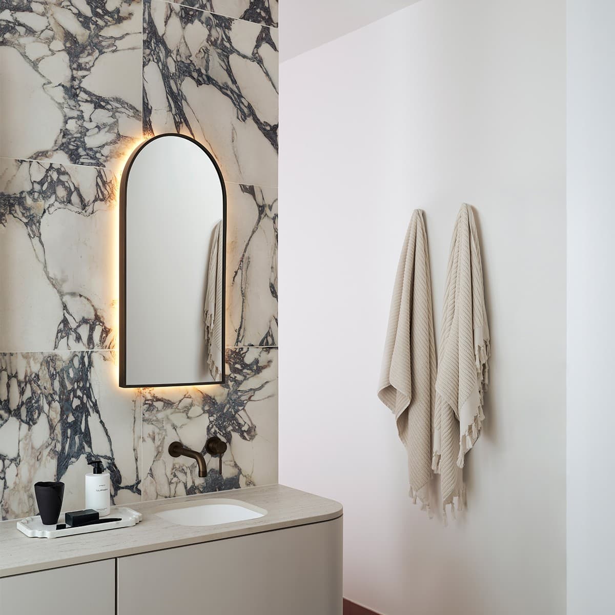 Contour Arch LED Backlit Mirror in White-img-7