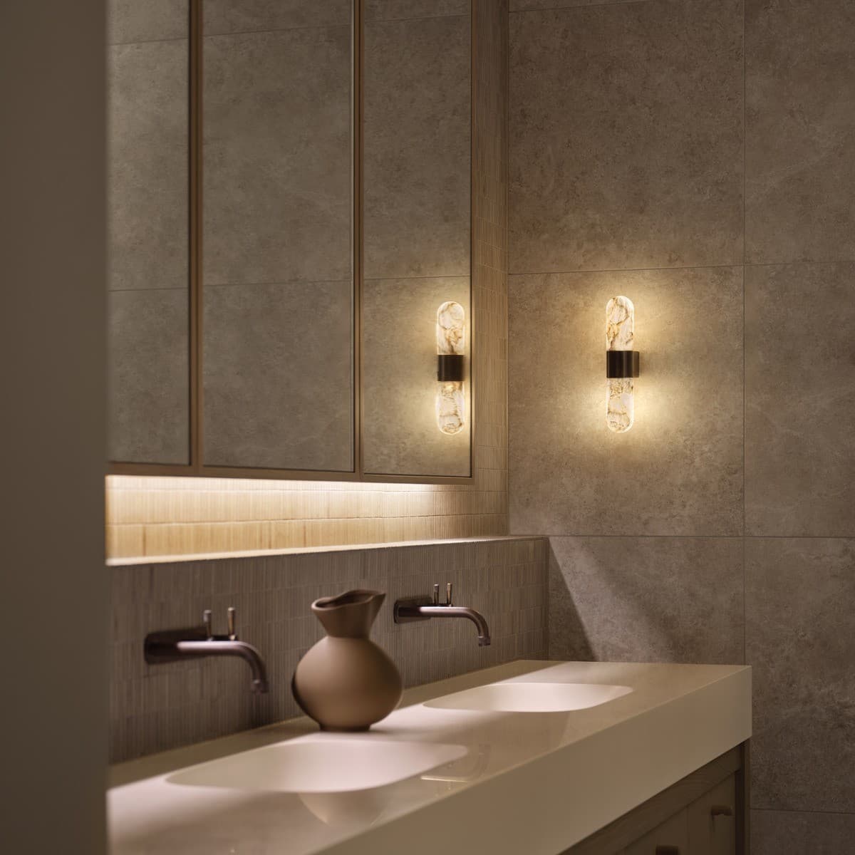 Arket 2 Light Wall Bracket in Bronze with Latte Alabaster-img-5