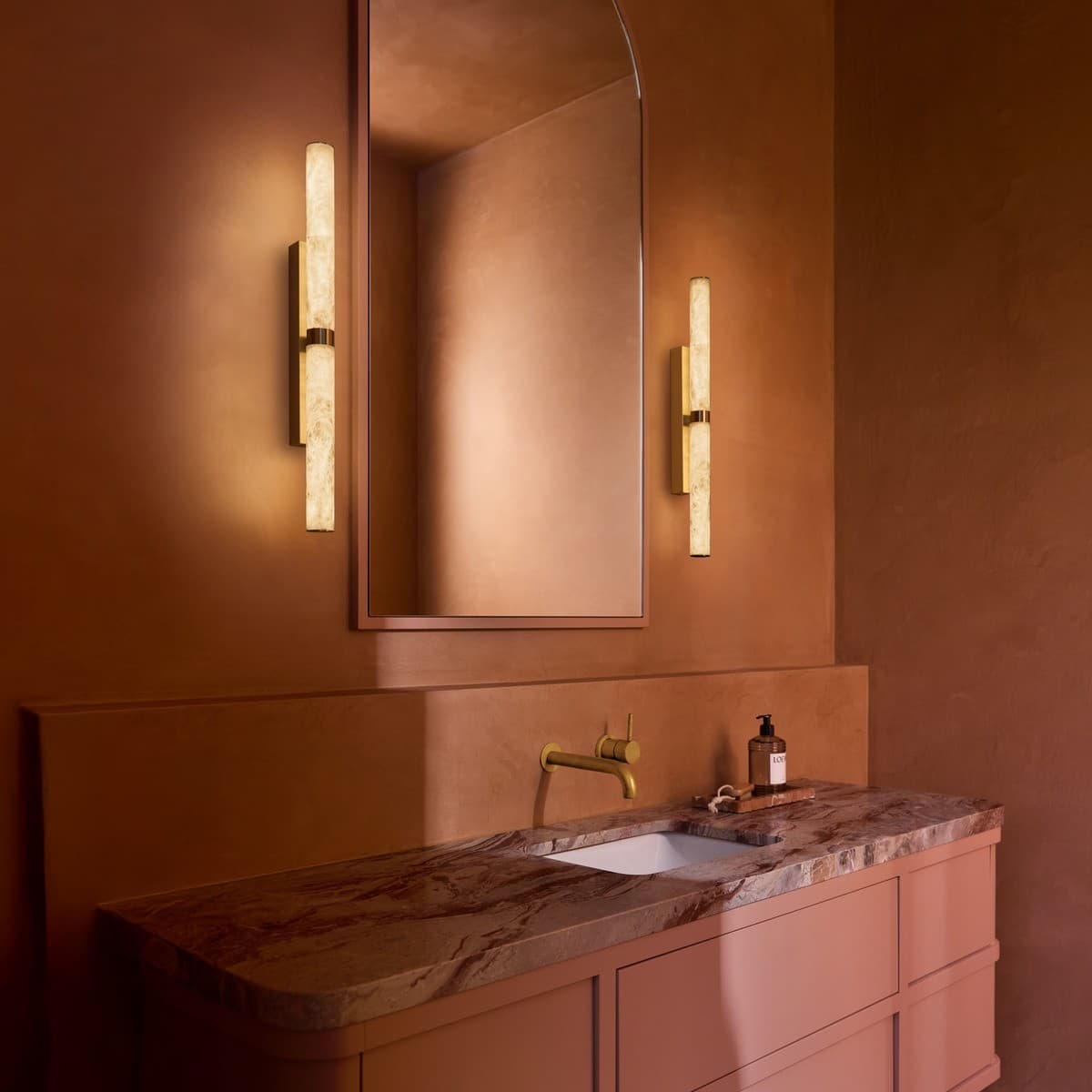 Made by Mayfair Luella 600mm LED Colour-Shifting Wall Bracket in Solid Brass with Spanish Alabaster-img-2