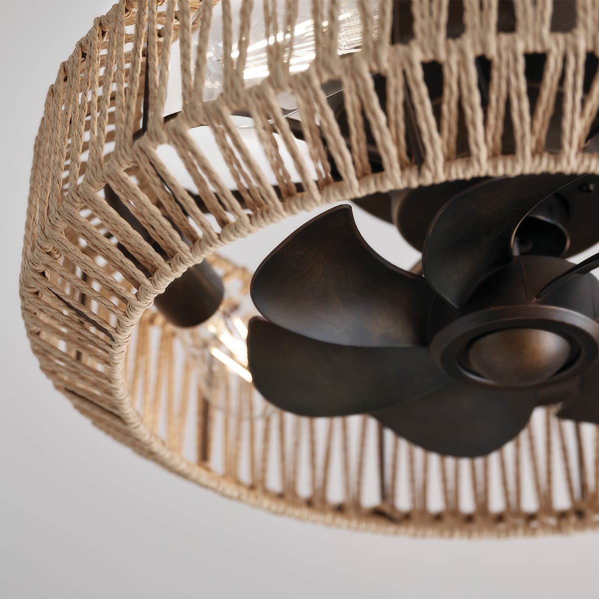 Ballina 4 Light Flush Ceiling Fan in Bronze with Natural Weave Shade-img-3