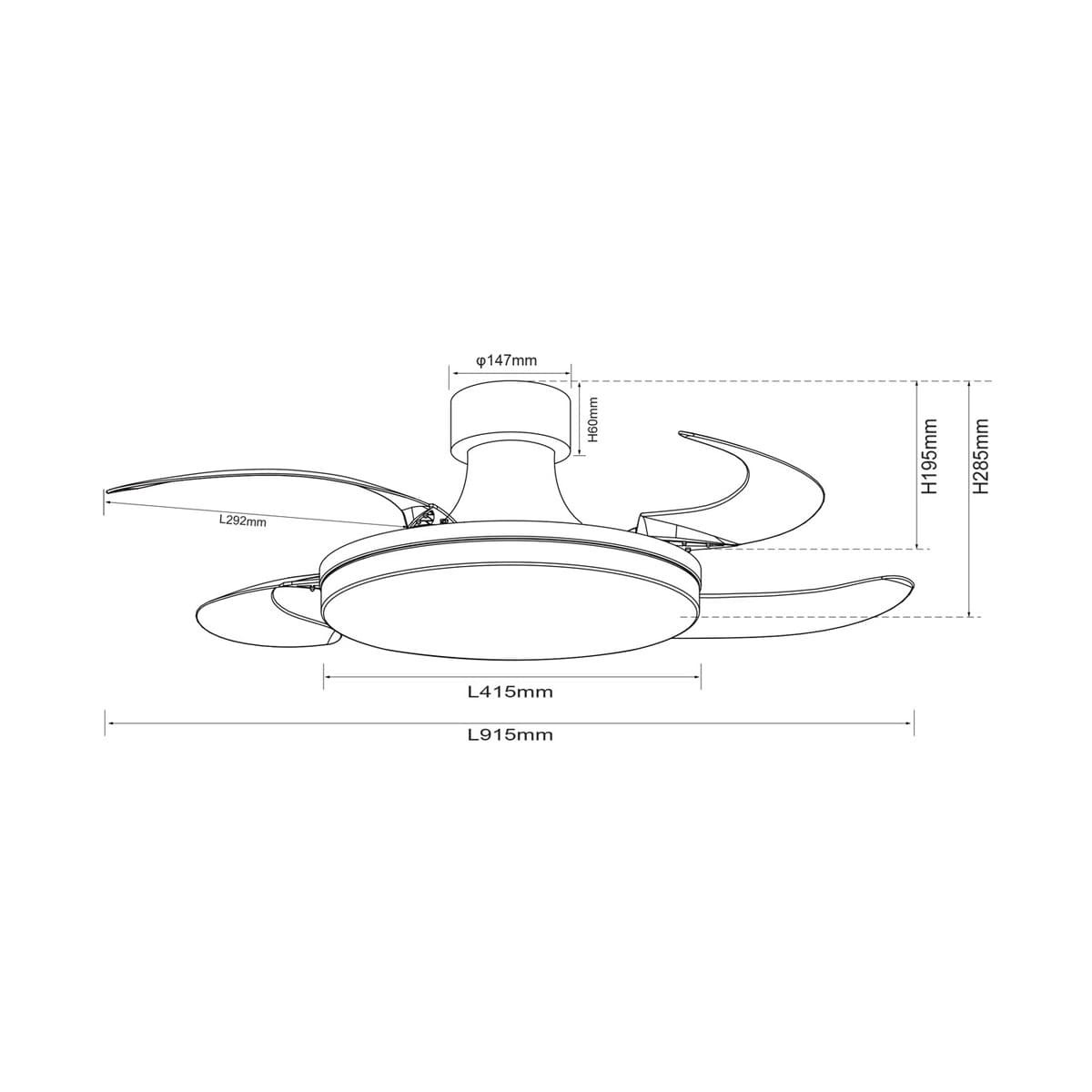 Fanaway Orbit 90cm DC Ceiling Fan with Retractable Blades and Light in Black