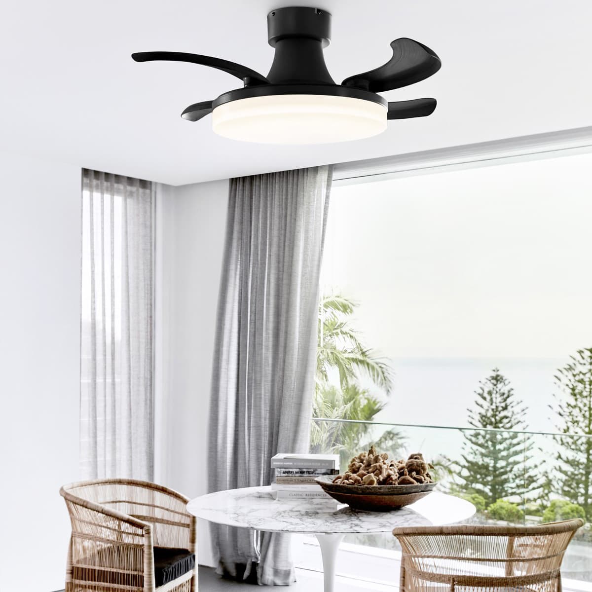 Fanaway Orbit 90cm DC Ceiling Fan with Retractable Blades and Light in Black