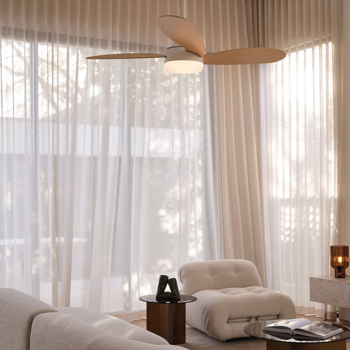 Curlon 142cm DC Fan with Light in White and Teak-img-2
