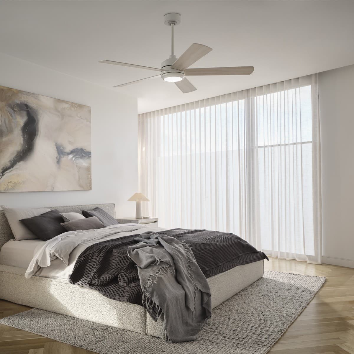 Heleus 132cm DC Fan with Light in White with White/Teak Blades-img-3