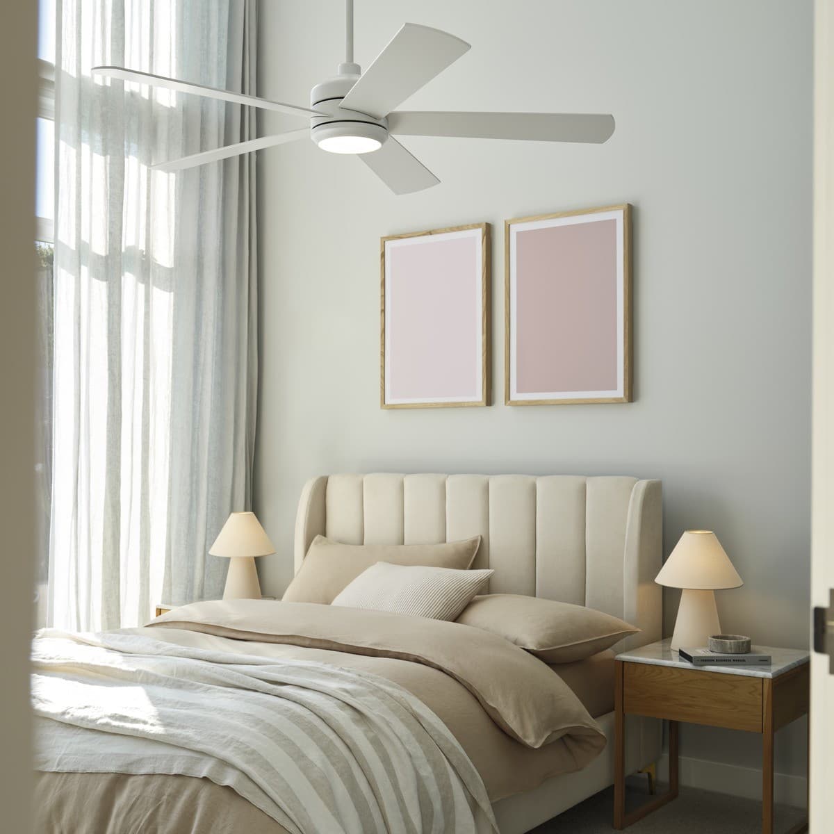 Heleus 132cm DC Fan with Light in White with White/Teak Blades-img-6
