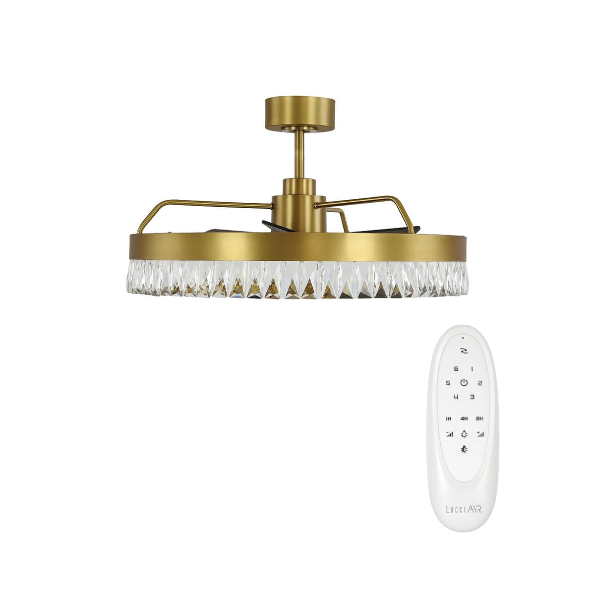 Cessna DC Fan with 700mm LED Light in Antique Brass with Clear Crystal and Walnut Blades-img-2