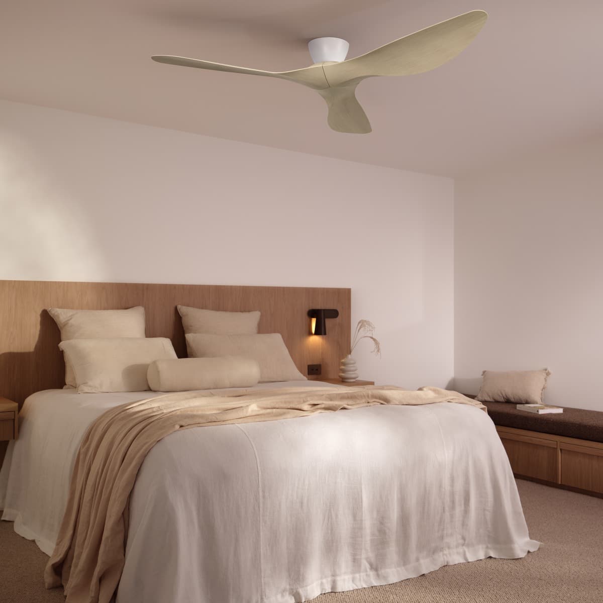 Kyber 137cm DC Close to Ceiling Fan in White with Ash Blades