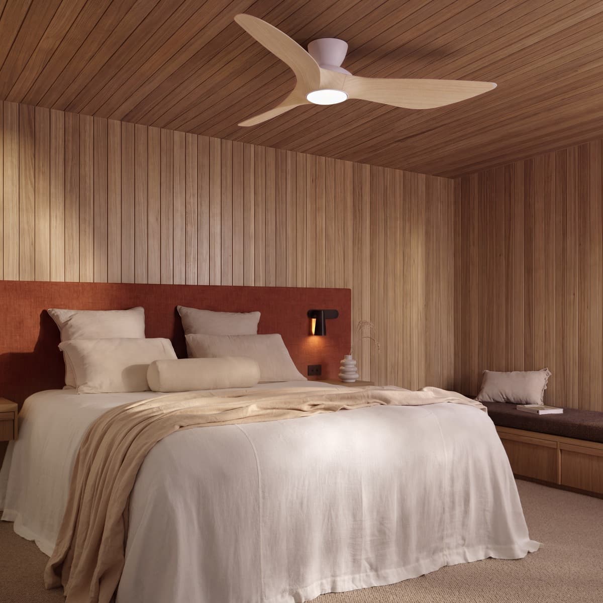 Kyber 137cm DC Close to Ceiling Fan with Light in White with Ash Blades