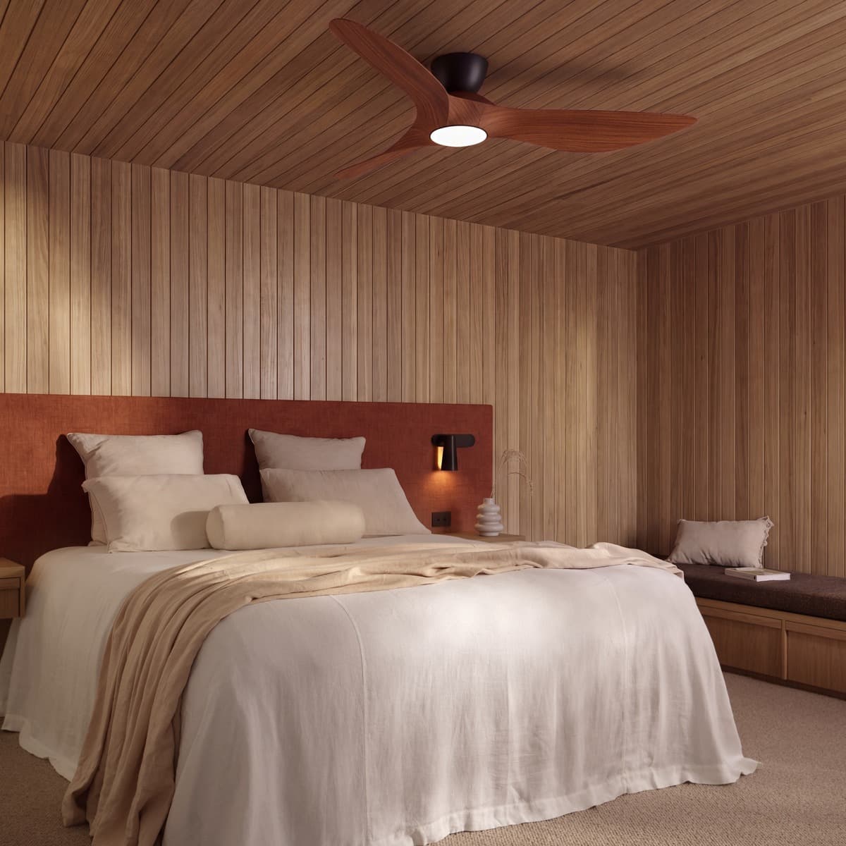 Kyber 137cm DC Close to Ceiling Fan with Light in Black with Koa Blades