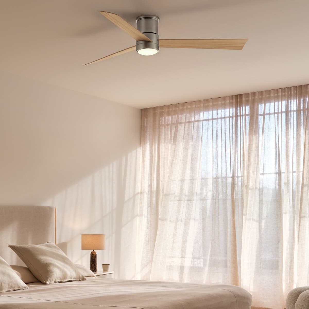 Climate IV 132cm DC Close to Ceiling Fan with Light in Antique Nickel with Teak