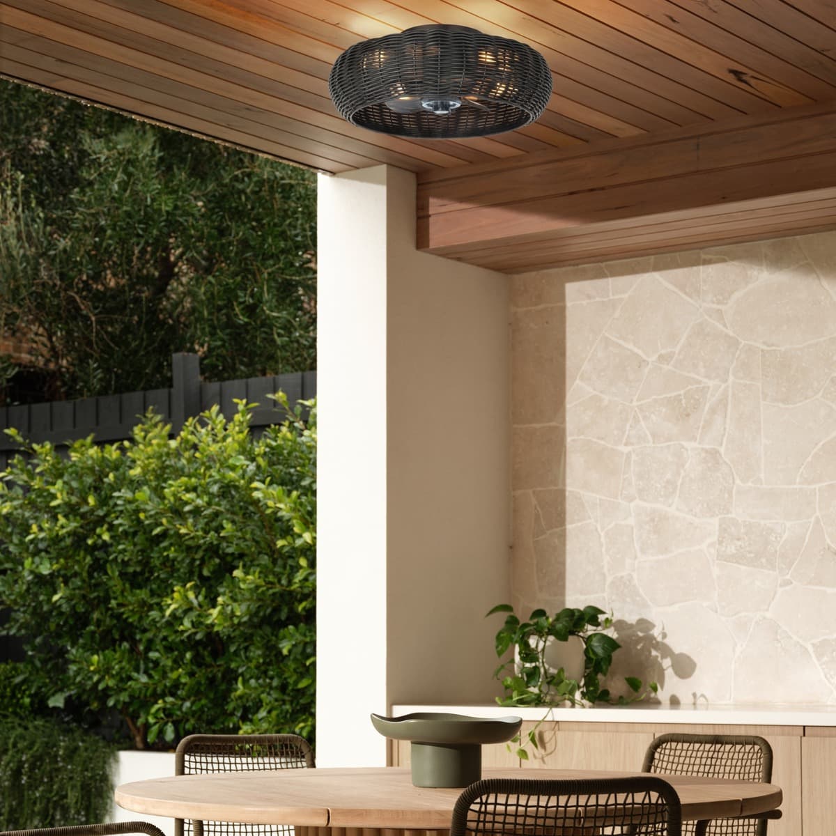 Lorne 500mm IP44 DC Flush Fan with Light in Charcoal